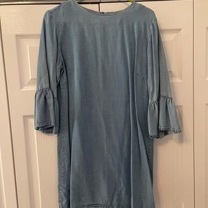 Chambray Midi-sleeve Dress